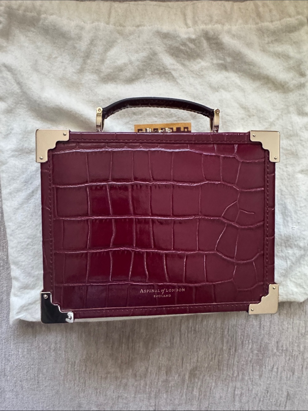 Aspinal of London Mini Croc-Embossed Top Trunk Handle Bag in Burgundy - Picture 2 of 6